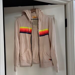 Aviator Nation Beige Hoodie with Neon Stripes